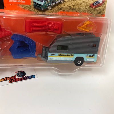 Volkswagen w/ tools in Bed & Surf Club Trailer * Matchbox Hitch & Haul
