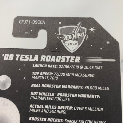 '08 Tesla Roadster * Space Orbit to the Sun * 2018 Hot Wheels Promo Card